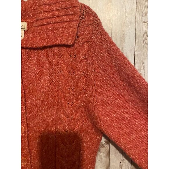 Women's L.L. Bean Wool Blend Button Up Collar Cardigan Cable Knit Sweater Medium - Picture 6 of 9